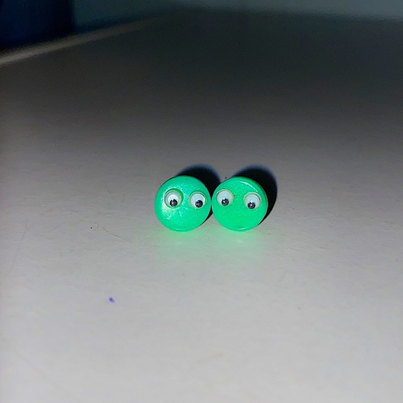 Neon Green Googly Eyes Earrings - Picture 2 of 2
